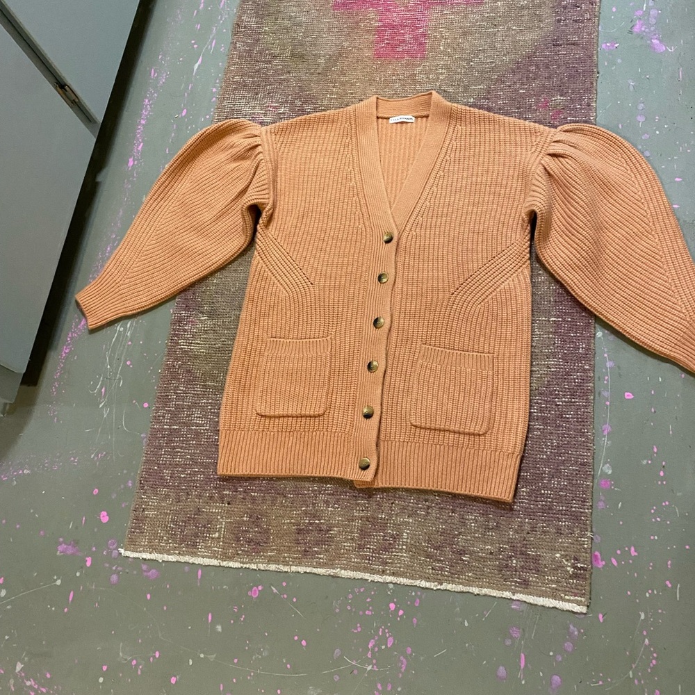 Ulla Johnson Nude Peach Cardigan with Puffed Sleeves
